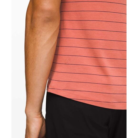 Lululemon Mens 5 Year Basic Tee Medium Sharp Stripe Copper Clay Orange T Shirt - Picture 3 of 9